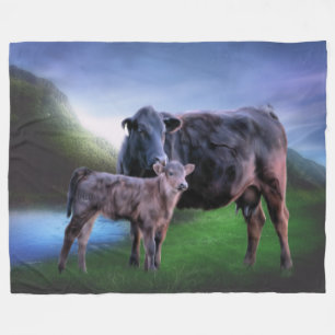 Schwarze Angus-Kuh mit Kalb Fleecedecke