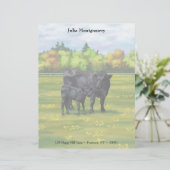 Schwarze Angus Kuh & Niedliches Kalb im Sommer Wei Briefbogen (Stehend Vorderseite)