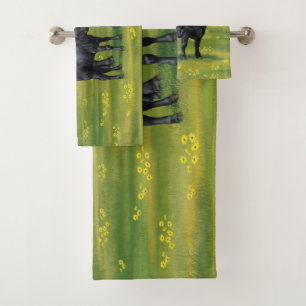 Schwarze Anguskühe und Niedliches Kalb im Sommerwe Badhandtuch Set