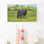 Schwarze Anguskühe und Niedliches Kalb im Sommerwe Banner (Insitu)
