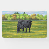 Schwarze Anguskühe und Niedliches Kalb im Sommerwe Banner (Horizontal)