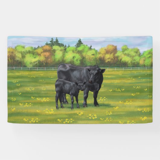 Schwarze Anguskühe und Niedliches Kalb im Sommerwe Banner (Horizontal)