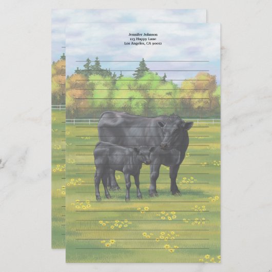 Schwarze Anguskühe und Niedliches Kalb im Sommerwe Briefpapier (Vorne/Hinten)