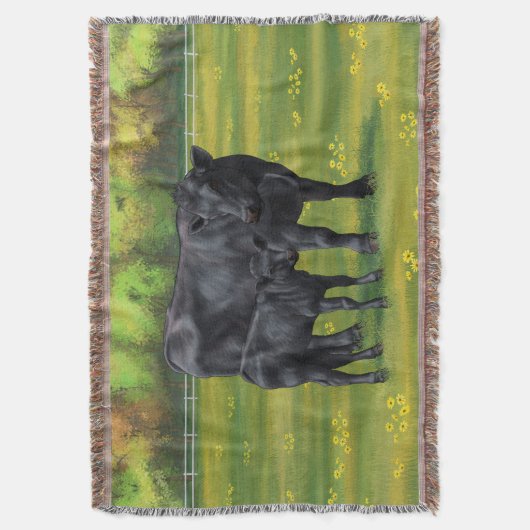 Schwarze Anguskühe und Niedliches Kalb im Sommerwe Decke (Vorderseite Vertikal)