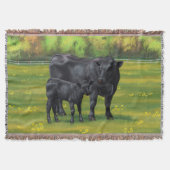 Schwarze Anguskühe und Niedliches Kalb im Sommerwe Decke (Vorderseite)