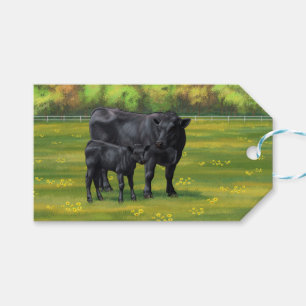 Schwarze Anguskühe und Niedliches Kalb im Sommerwe Geschenkanhänger