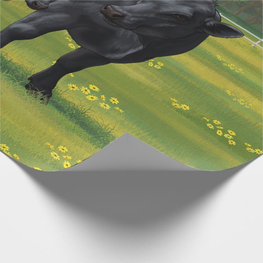 Schwarze Anguskühe und Niedliches Kalb im Sommerwe Geschenkpapier (Ecke)