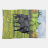 Schwarze Anguskühe und Niedliches Kalb im Sommerwe Geschirrtuch (Horizontal)