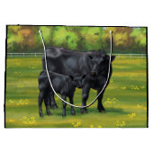 Schwarze Anguskühe und Niedliches Kalb im Sommerwe Große Geschenktüte (Rückseite)