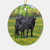 Schwarze Anguskühe und Niedliches Kalb im Sommerwe Keramik Ornament (Links)