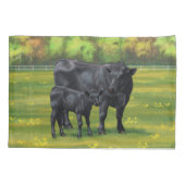 Schwarze Anguskühe und Niedliches Kalb im Sommerwe Kissenbezug (Rückseite-Links)