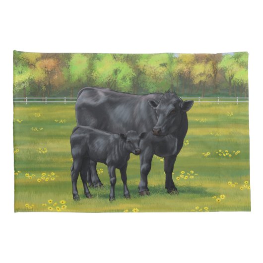 Schwarze Anguskühe und Niedliches Kalb im Sommerwe Kissenbezug (Rückseite-Rechts)