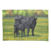 Schwarze Anguskühe und Niedliches Kalb im Sommerwe Kissenbezug (Vorderseite-Links)