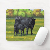 Schwarze Anguskühe und Niedliches Kalb im Sommerwe Mousepad (Mit Mouse)