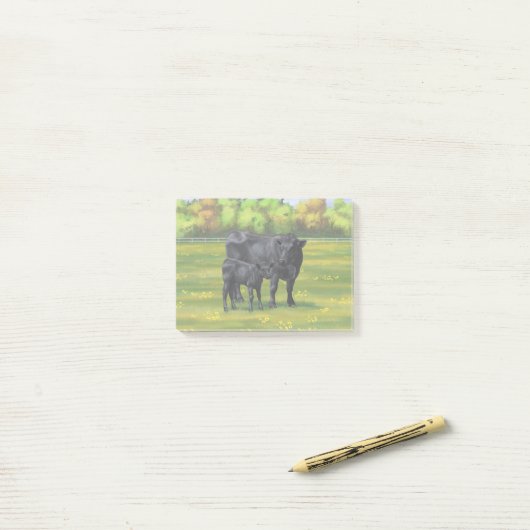 Schwarze Anguskühe und Niedliches Kalb im Sommerwe Post-it Klebezettel (Auf Schreibtisch)