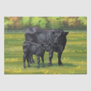 Schwarze Anguskühe und Niedliches Kalb im Sommerwe Seidenpapier