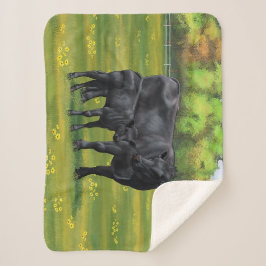 Schwarze Anguskühe und Niedliches Kalb im Sommerwe Sherpadecke (Vorderseite)