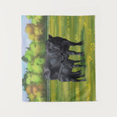 Schwarze Anguskühe und Niedliches Kalb im Sommerwe Wandteppich (Vorderseite)