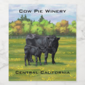 Schwarze Anguskühe und Niedliches Kalb im Sommerwe Weinetikett (Einzelnes Label)