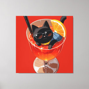 SCHWARZE ANIME-KATZE IN EINEM GLAS SAFT LEINWANDDRUCK