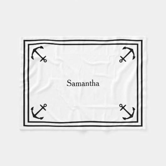 Schwarze Anker auf Personalisiertem Weiß Fleecedecke (Vorderseite (Horizontal))