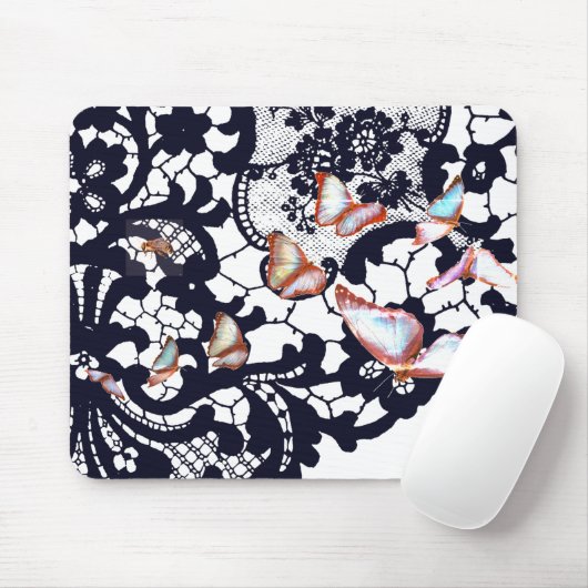 SCHWARZE ANTIQUE LACE PATTERN SCHALTFLÄCHE MAUSPAD (Mit Mouse)