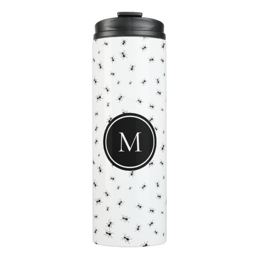Schwarze Ants Muster Monogram Thermosbecher (Vorderseite)