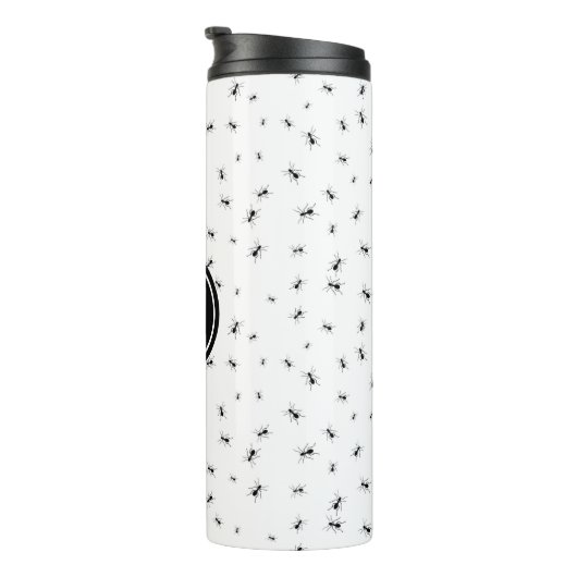 Schwarze Ants Muster Monogram Thermosbecher (Nach rechts gedreht)