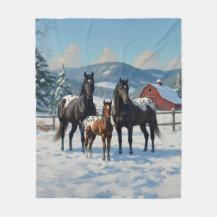 Schwarze Appaloosa Pferde auf einem Bauernhof im W Fleecedecke