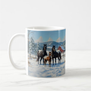 Schwarze Appaloosa Pferde auf einem Bauernhof im W Kaffeetasse
