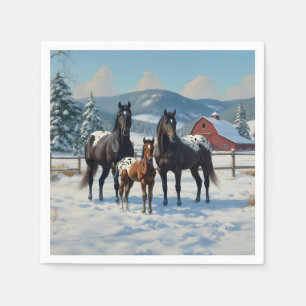 Schwarze Appaloosa Pferde auf einem Bauernhof im W Serviette