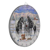 Schwarze Appaloosa Pferde auf einem schneebedeckte Dartscheibe (Vorderseite Links)