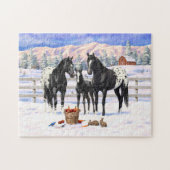Schwarze Appaloosa Pferde auf einem schneebedeckte Puzzle (Horizontal)
