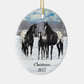 Schwarze Appaloosa Pferde im Schnee Keramik Ornament (Rechts)