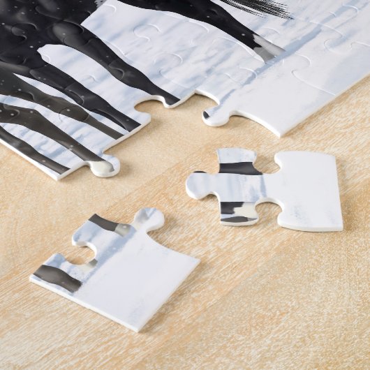 Schwarze Appaloosa Pferde im Schnee Puzzle (Seite)