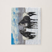 Schwarze Appaloosa Pferde im Schnee Puzzle (Vertikal)