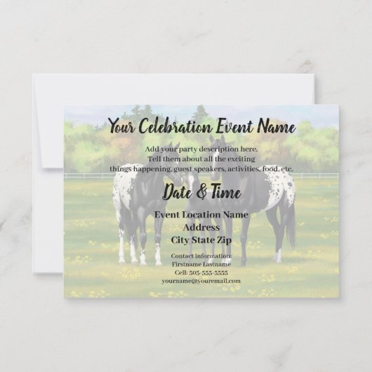 Schwarze Appaloosa Pferde im Sommer Weide Einladung (Rückseite)