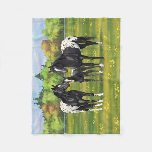 Schwarze Appaloosa Pferde im Sommer Weide Fleecedecke (Vorderseite)