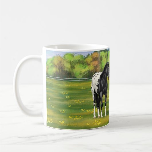 Schwarze Appaloosa Pferde im Sommer Weide Kaffeetasse (Links)