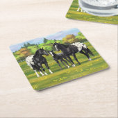 Schwarze Appaloosa Pferde im Sommer Weide Rechteckiger Pappuntersetzer (angewinkelt)