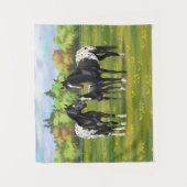 Schwarze Appaloosa Pferde im Sommer Weide Wandteppich (Vorderseite)