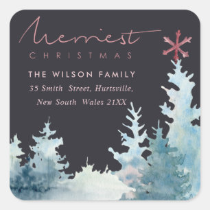 SCHWARZE AQUA PINK FOREST STAR PINE CHRISTMAS ADRE QUADRATISCHER AUFKLEBER