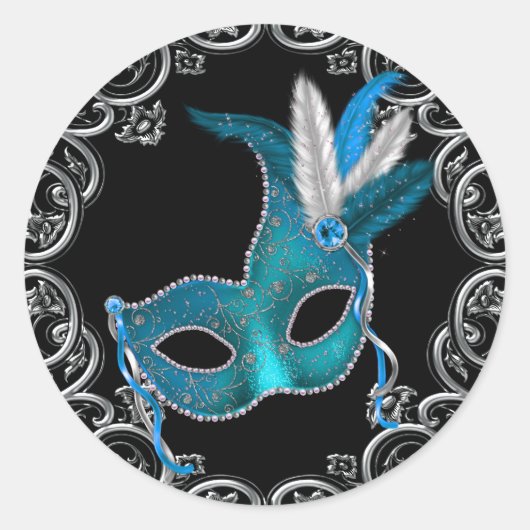Schwarze Aquamarin Blue Masquerade Party Stickers (Vorderseite)