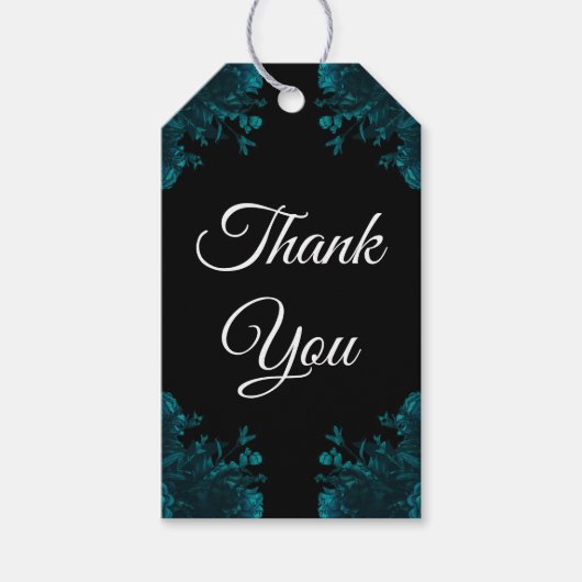 Schwarze Aquamarine Blumenhochzeit Geschenkanhänger (Vorderseite)