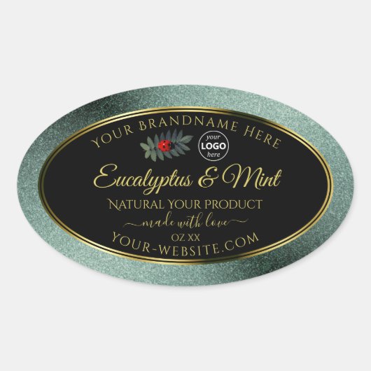 Schwarze Aquamarine Glitzer-Logo-Marke Ladybug Ovaler Aufkleber (Vorderseite)