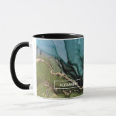 Schwarze Aquamarine metallische Abstrakte Kunst Tasse (Links)