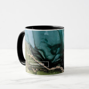 Schwarze Aquamarine metallische Abstrakte Kunst Tasse