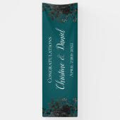 Schwarze Aquamarine Rose Gothic Elegante Hochzeit Banner (Vertikal)