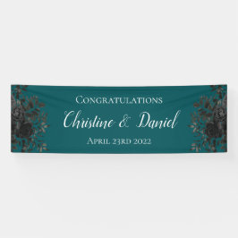 Schwarze Aquamarine Rose Gothic Elegante Hochzeit Banner