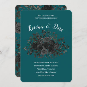 Schwarze Aquamarine Rose Gothic Elegante Hochzeit Einladung